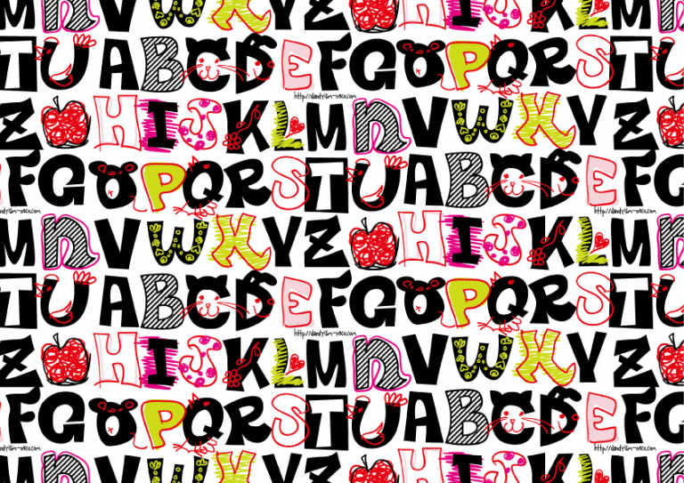 らくがきアルファベット柄包装紙